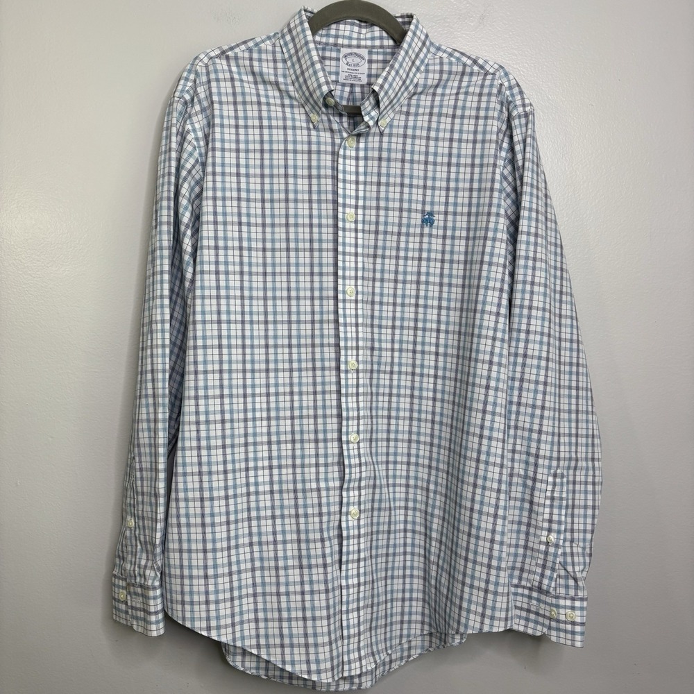 Brooks Brothers Regent Original Polo Men's Size Large Blue Plaid 100% Cotton - Picture 1 of 5